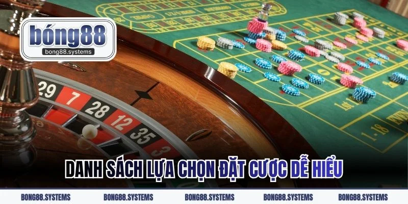 Danh sách lựa chọn đặt cược dễ hiểu